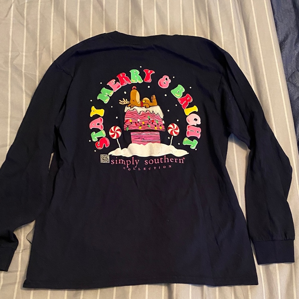 Simply Southern Kids Navy Stay Merry & Bright Long Sleeve Tee